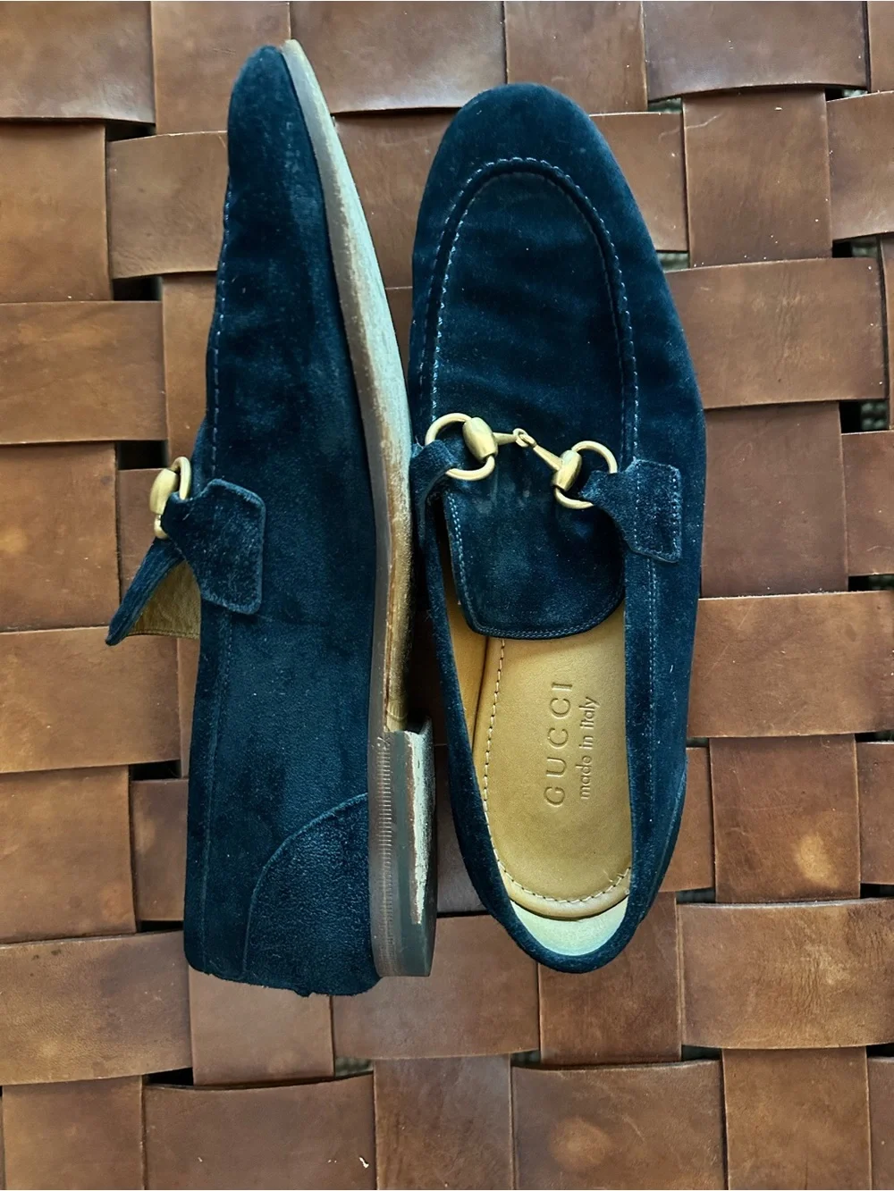 Gucci Navy Suede Horsebit Slip-On Loafers Women’s 9/Men’s 6